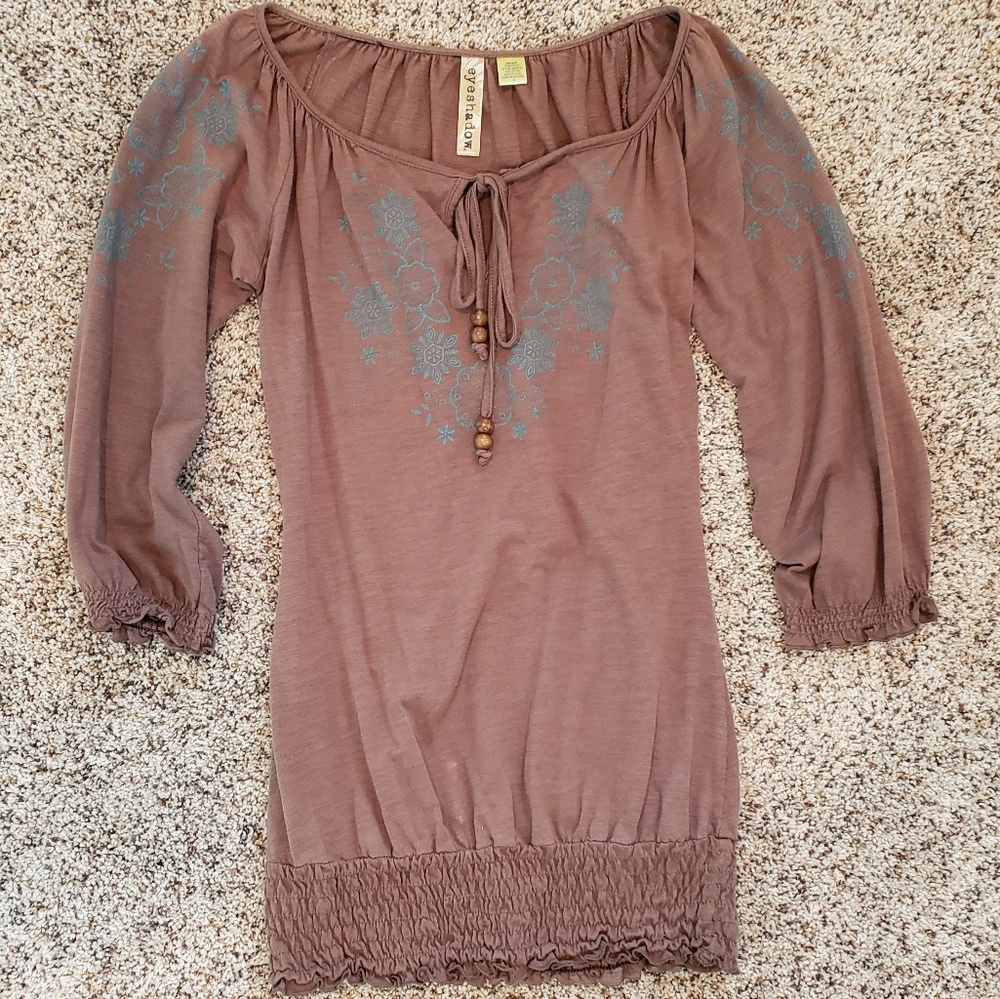Eyeshadow Quarter Sleeve Brown Top with Tie